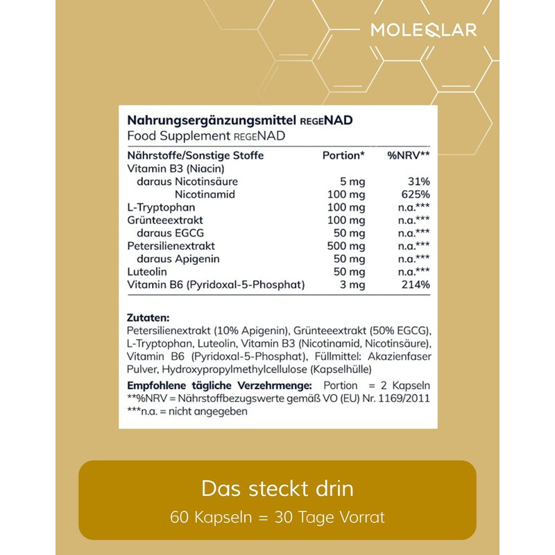 MoleQlar NAD Booster 60 Capsules - Dietary Supplement with Nicotinamide
