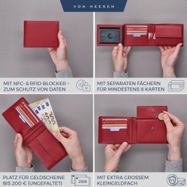 VON HEESEN Men's Leather Wallet with RFID Protection - Genuine Leather Wallet for Men - Women's Wallet, red, landscape large (trifold)