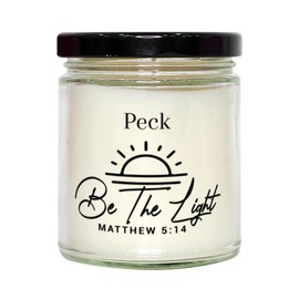 Keepsake Peck Be The Light Matthew 5:14 Candle, Peck Birthday Christmas Graduation Gifts for Peck Bible Verse Religious Christian Peck Name Custom Gifts for Men Women Soy Candle, Vanilla Scented