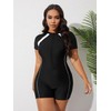 MakeMeChic Women's Plus Size One Piece Swimsuit Short Sleeve Zipper