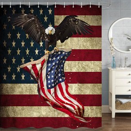 4th of July Shower Curtain, American Flag Shower Curtain Bald Eagle Shower Curtain Independence Day Shower Curtain, American Flag Stars USA Flag Patriotic Shower Curtains 72X72 Inches with Hooks