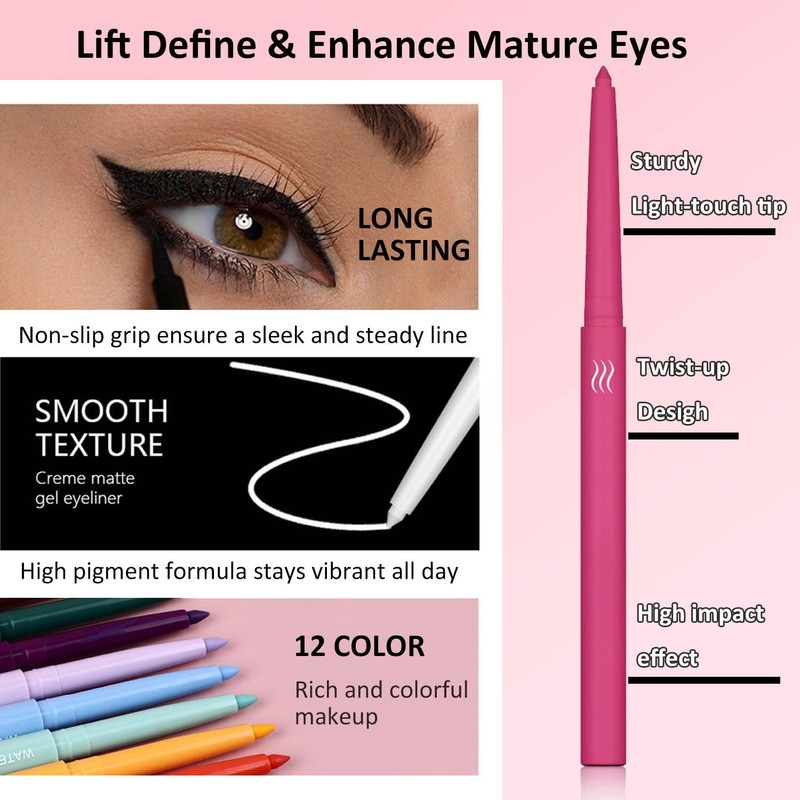 Wavuketu Blue Eyeliner Waterproof Blue Eyeliner Pencil Retractable blue Gel