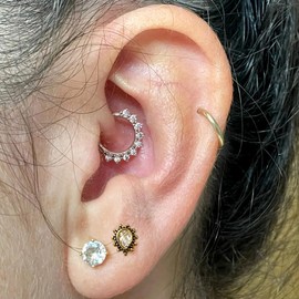 Twolobes 1PCS 16G/8mm Silver Surgical Stainless Steel Segment Nose Rings CZ,Cartilage Clicker Hoop Earrings for Rook, Daith, Tragus, Hypoallergenic for men and women