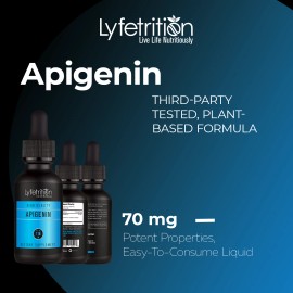 lyfetrition Apigenin Supplement 70mg, 4 Oz Liquid, 220 Servings, Made in USA