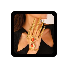 YienDoo 1Pcs Gothic Ancient Queen Bracelet Witch Finger Nails Tip Claw Bracelet Gold Boho Belly Dance Costume Hand Chain Slave Circle Bracelets Indian Gypsy Crystal Harness Bracelets Jewelry for Women