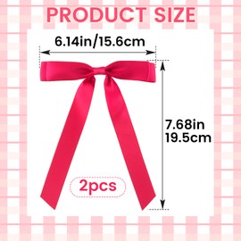 YALOJE 2pcs Large Bows Hair Clip, Long Tail Double Layer Hair Bow Alligator Clip, Non-Slip Satin Ribbon Bowknot Hair Barrettes for Women Daily, Weddings, Parties - Dark Pink