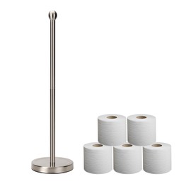 Toilet Paper Holder Stand for Max 5 Paper Rolls, Freestanding TP Holder Storage, Stainless Steel - Brushed Nickel