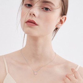 EVER FAITH 925 Sterling Silver Cute Cat Earrings Necklace Hypoallergenic Pink Opal Cat Animal Jewelry Set for Women Teens