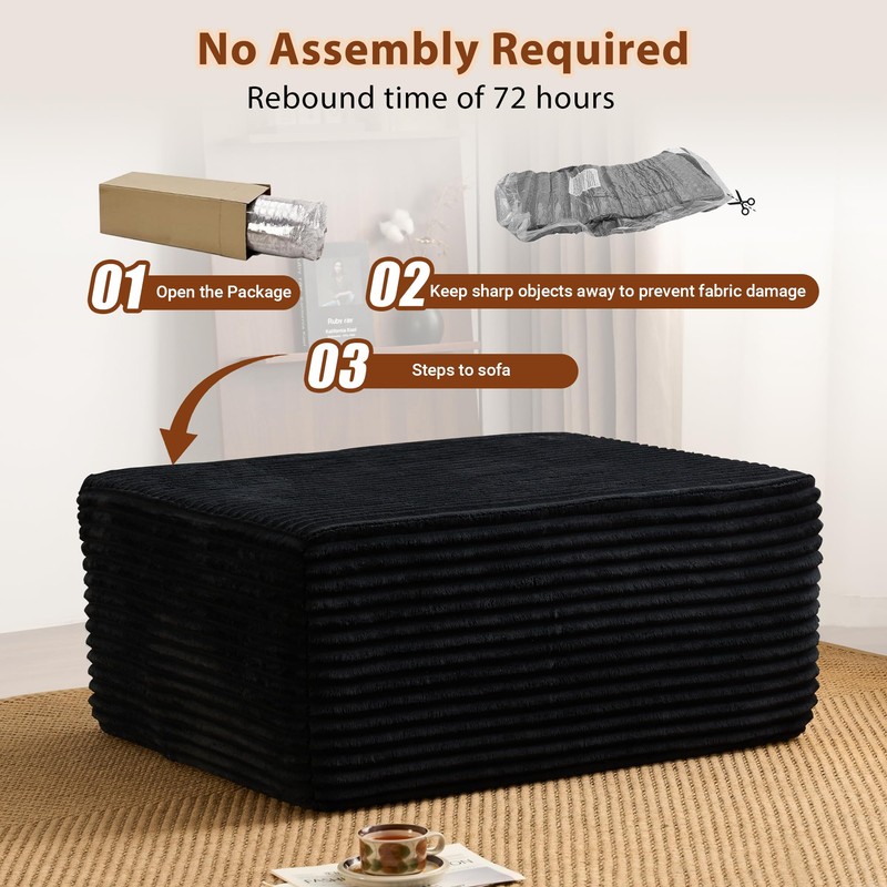 Boneless Ottoman for Couch,Oversize Poufs Footrest for Dorm