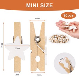 Vicloon Mini Pegs, 90pcs Small Wooden Pegs, Mini Wooden Pegs for Arts and Crafts, Tiny Pegs for Photo Wall Home School Wedding Decoration, Clips Photo Pins Pentagram 3.5cm