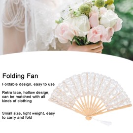 Estink Folding Fan, Hallow Lace Bones Vintage Hand Fan with Tassel Folding Bridal Hand Fan for Performance Clothes Dancing Decoration Tea Party Gift (Beige)