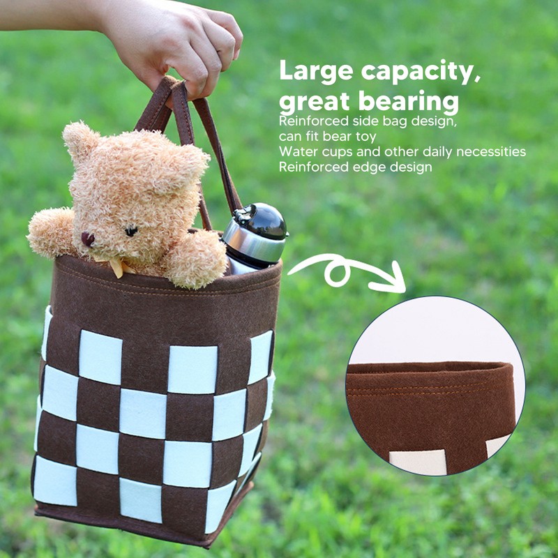 Felt Bicycle Basket Felt Cloth Foldable Detachable Brown and White