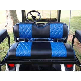 Huskey 4PCS Golf Cart Front/Rear Seat Covers for Club Car Precedent 2004+ G&E Models Custom Two-Tone Black/Blue Diamond Stitching with Blue Piping,Marine Grade Vinyl Material,Staple On Design