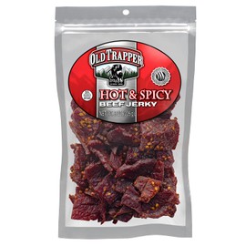 Old Trapper Beef Jerky, Hot & Spicy 8-Ounce Individual Pack, Tender and Spicy Meat Snacks for Lunches or Between Meals, 11 Grams of Protein and 70 Calories per Serving (Pack of One)