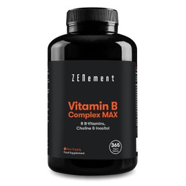 Vitamin B Complex MAX, 365 Tablets | 8 B-Vitamins + Choline & Inositol | Helps Reduce Fatigue, Contributes to Normal Mental Performance and Helps The Immune System to Function Normally | Zenement