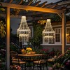 Hanging Solar Light Lantern Outdoor with Warm Crystal Chandelier Double