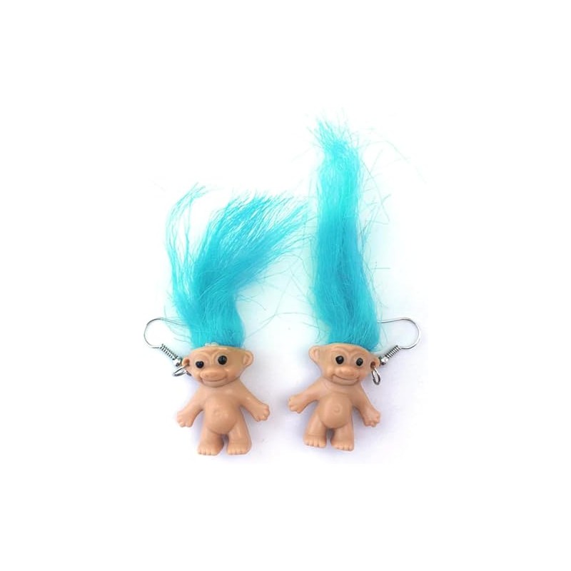 Funny Ugly Doll Dangle Earrings Colorful Hair Exaggerated Cool Cartoons