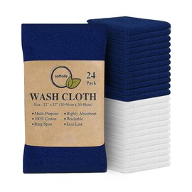 Softolle 100% Cotton Ring Spun Wash Cloths – Bulk Pack of Washcloths – 12x12 Inches – Wash Cloth for Face, Highly Absorbent, Soft and Face Towels (Navy Blue/White, 24 Pack)