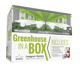 Miracle LED Greenhouse in a Box Indoor Grow Kit with White Designer Shades - Includes 4 Absolute Daylight Full Spectrum 100W Replacement Grow Bulbs & 1 4-Socket Shaded Cord Fixture with Timer (8-Pack)