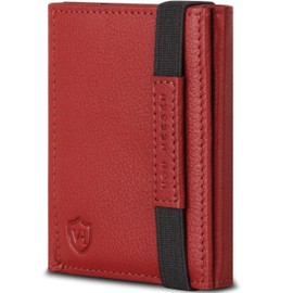 VON HEESEN Slim Wallet with RFID Protection - Men's Small Wallet - Mini Purse Women's Wallet - Card Holder Genuine Leather Card Wallet - Leather Credit Card Holder, red, XL coin compartment