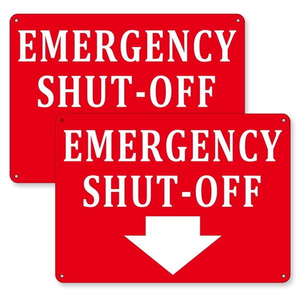 (2 Pack) Aluminum Emergency Shut-Off Sign, Emergency Shut-Off Signs with