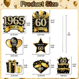 7Pcs Black Gold 60th Birthday Yard Sign Decorations for Men and Women, Happy 60th Birthday Made in 1965 Lawn Sign Party Supplies,Sixty Year Old Birthday Yard Decor with Stakes