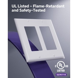 VCELINK UL Listed 2 Gang Decora Wall Plate White, Double Wall Plate Cover, 4.88" x 4.94" Light Switch or Receptacle Cover Plates, 5 Pack