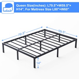14”Queen Heavy Duty Metal Bed Frame,Premium Strengthen Bed Mattress Foundation,Noise Free&Anti-Slip Sturdy Steel Bed Platform, No Box Spring Needed,3800 lbs Limited and Max Body Weight up to 1200 lbs