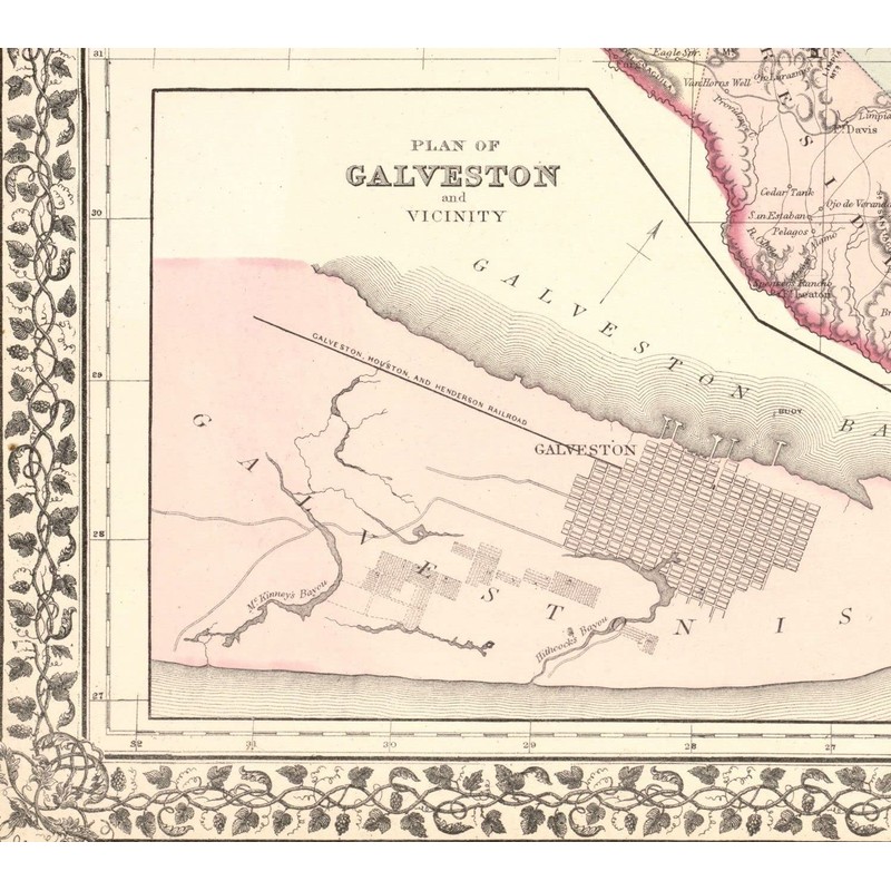 1876 County Map of Texas by S.A. Mitchell