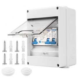 2 Way Consumer Unit Circuit Breaker: IP65 Wateproof Protection Garage Consumer Unit Anti-Leakage Fuse Box for Homes Office Garages Workshops Factory | 40A 30mA RCD 2MCB 6A+16A