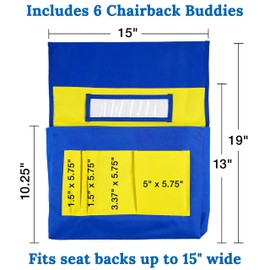 Carson Dellosa 6-Pack Yellow & Blue Chairback Buddy Pocket Chart Set, 15" x 19" Back of Chair School Supplies Pocket Organizer with Name Tag and 6 Chair Pockets for Classrooms, Classroom Organization