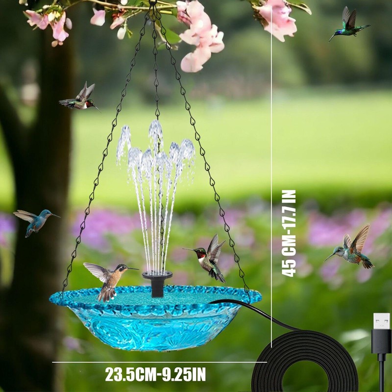 Hanging Bird Bath, Bird Bath Bowl with Fountain USB Powered,