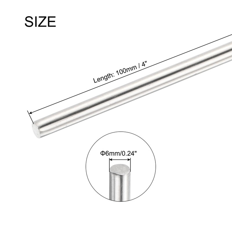 sourcing map 6Pcs 304 Stainless Steel Round Rods Bar, 6mm