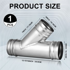 Tatuo 4'' Duct Splitter 3 Way Hose Connector Metal 45 Degree Y Shaped 4 Inch Duct Connector for Exhaust Fan Dryer Vent Hose Split Ventilation Intake Outlet Kitchen and Bathroom Applications