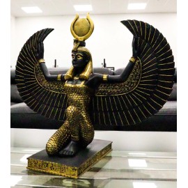 Large Kneeling Winged Isis Statue 20"Long Egyptian Goddess Of Motherhood Deity