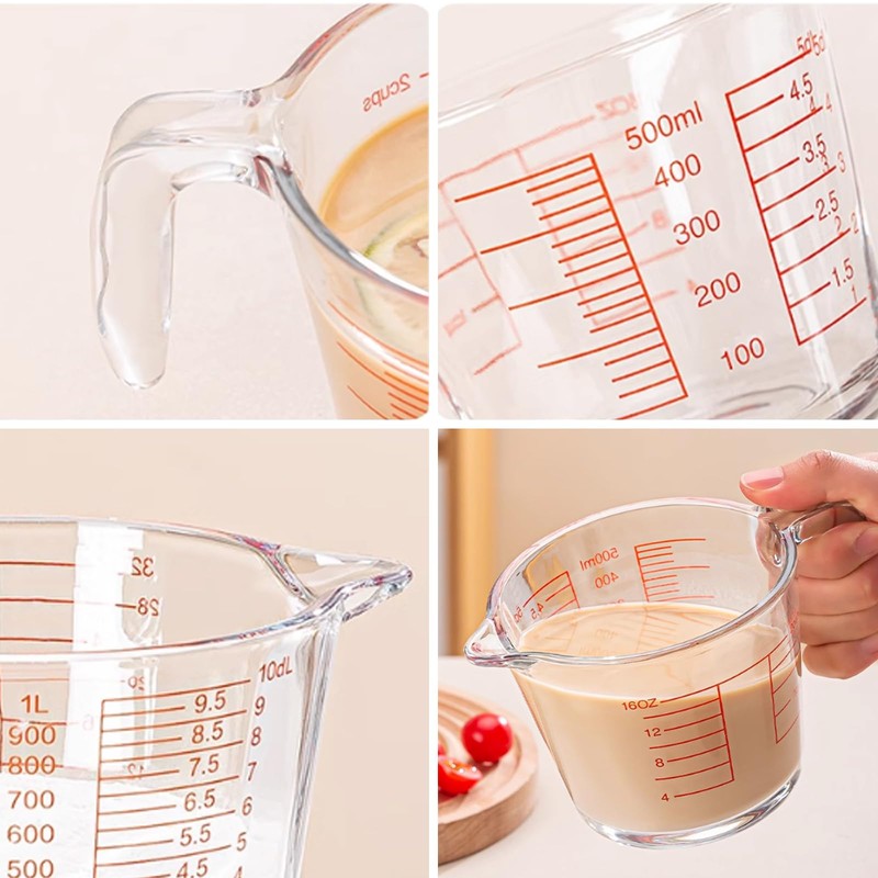 2-Cups Glass Measuring Cups with Lids Set, Measuring Jugs with