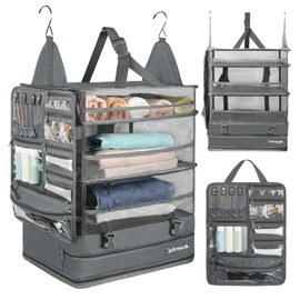 Wisreach Hanging Suitcase Organizer & Travel Shelves, Packing Cubes for Travel, Easy Packing & Wrinkle-Free Clothes, Suitcase Hanging Organizer for Carry-on Luggage, Grey