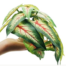 KERUIDENG Reptile Plants for Terrarium Decor,Amphibian Habitat Decor, Bearded Dragon Tank Accessories,Artificial Plants for Gecko Chameleon Snake Tortoise with Base (Alocasia odora)