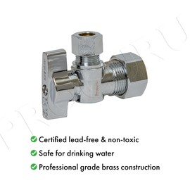 PROCURU [10-Pack] PROCURU Heavy Duty Angle Stop Valve 1/2" Nominal (5/8" OD) Compression x 3/8" OD, 1/4-Turn Operation (PCAS12-10P)