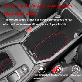 SENSHINE Cup Holder Insert for Honda Accord Accessories 2023 2024 2025 2026 Center Console Liner Door Pocket Non-Slip Anti Dust Pad Premium Interior 16Pcs Set (Red Trim)