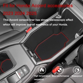 Center Console Liner for Honda Accord Accessories 2023 2024 2025 2026 Cup Holder Insert Coaster Non-Slip Anti Dust Door Pocket Pad Slot Mat Premium Interior Trim 17Pcs Set (Red Trim)