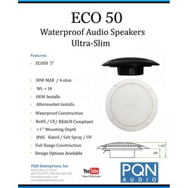 PQN Audio ECO50-4BK 5 inch Waterproof Marine Speakers - for RV, Camper, Boat, Wall and Floor Outdoor Speakers and Hottub