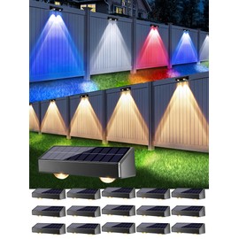 Brizled 16 Pack Fence Solar Lights, 11 Modes & 9 Colors - Warm White/Cool White/RGB Color Changing IP65 Waterproof Outdoor Wall Lights, 100 Lumens Outdoor Solar Deck Lighting for Railing Wall Fence