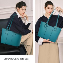 CHICAROUSAL Tote Bag for Women Large Handbags and Purses for Women PU Leather Womens Shoulder Bags (Blue Green)
