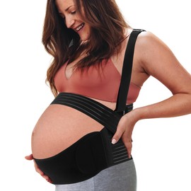 GLIDESMOOTH Pregnancy Belly Band, Shoulder Strap Belly Support Brace, Pregnancy Support Belt, Lightweight Abdominal Binder, for Abdomen, Black, Small, 1 Set