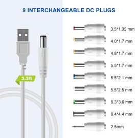 LANMU DC 5V Power Cord, USB to 5V DC Power Cable Charging Cord with 9 Adapters (6.4 * 4.4mm, 6.3 * 3.0mm, 5.5 * 2.5mm, 5.5 * 2.1mm, 5.5 * 1.7 mm, 4.8 * 1.7 mm, 4.0 * 1.7 mm, 3.5 * 1.35 mm, 2.5mm)