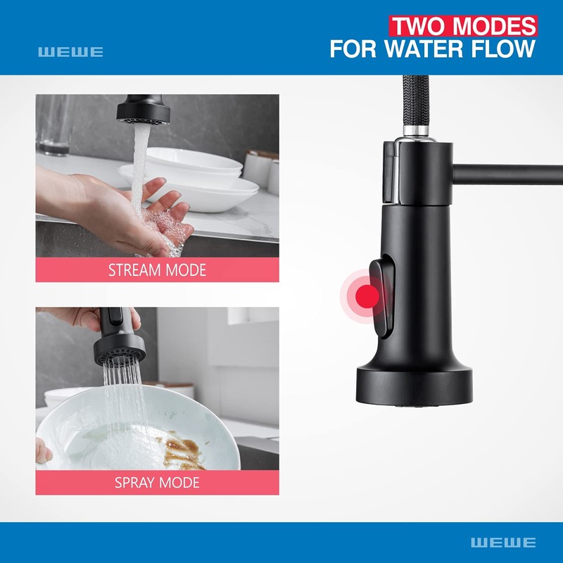 WEWE Faucet for Kitchen Sink, Kitchen Faucets Black Stainless Steel