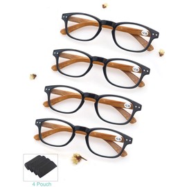 4 Pack Reading Glasses Fashion Wood-Look Spring Hinges Stylish Readers Men Women