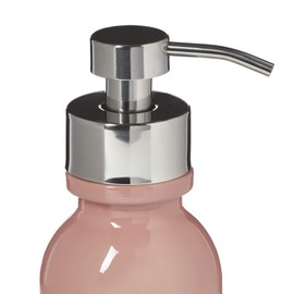 Coral Wide Mouth Glass Soap Dispenser with Chrome Metal Pump - Includes Non Slip Bottom and Counter top Protector. 16oz Glass Jar Lotion Bottle by Industrial Rewind (Coral/Chrome)