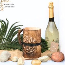 collectiblesBuy Wooden Drinking Mug Tankard Stein Crafted Ideal for Beer Drinkware Handmade Toast Cups Kitchen & Bar Accessories